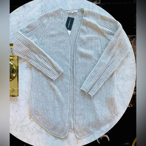 Barrow Grove Sweaters Barrow Grove Grey Cashmere Ribbed Open